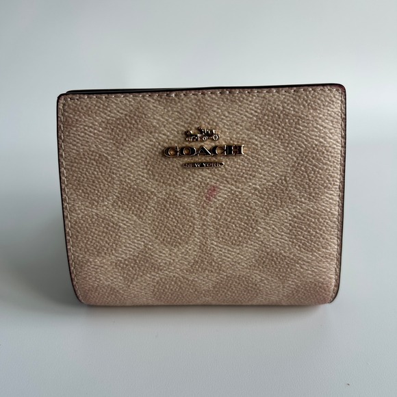 Coach Handbags - Coach Snap Wallet Sand Chalk Signature Canvas‎ Leather Bifold Good